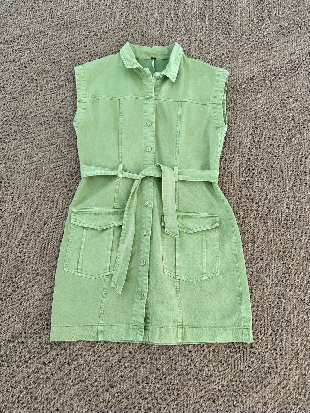 Sleeveless Belted Mini Dress in Light Green